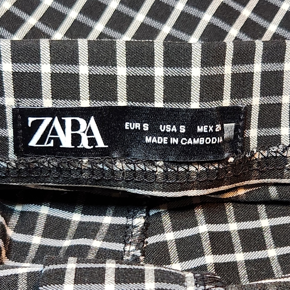 Zara Black White Checkered Plaid Hi-Rise Flat Front Trouser Leggings Pant Size S - Picture 6 of 7